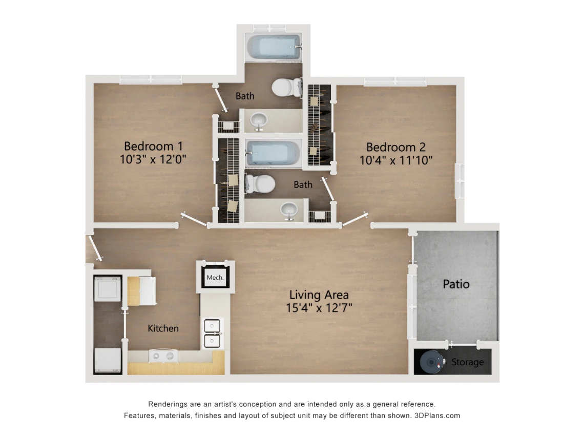 B1: 2 Bed 2 Bath floor plan